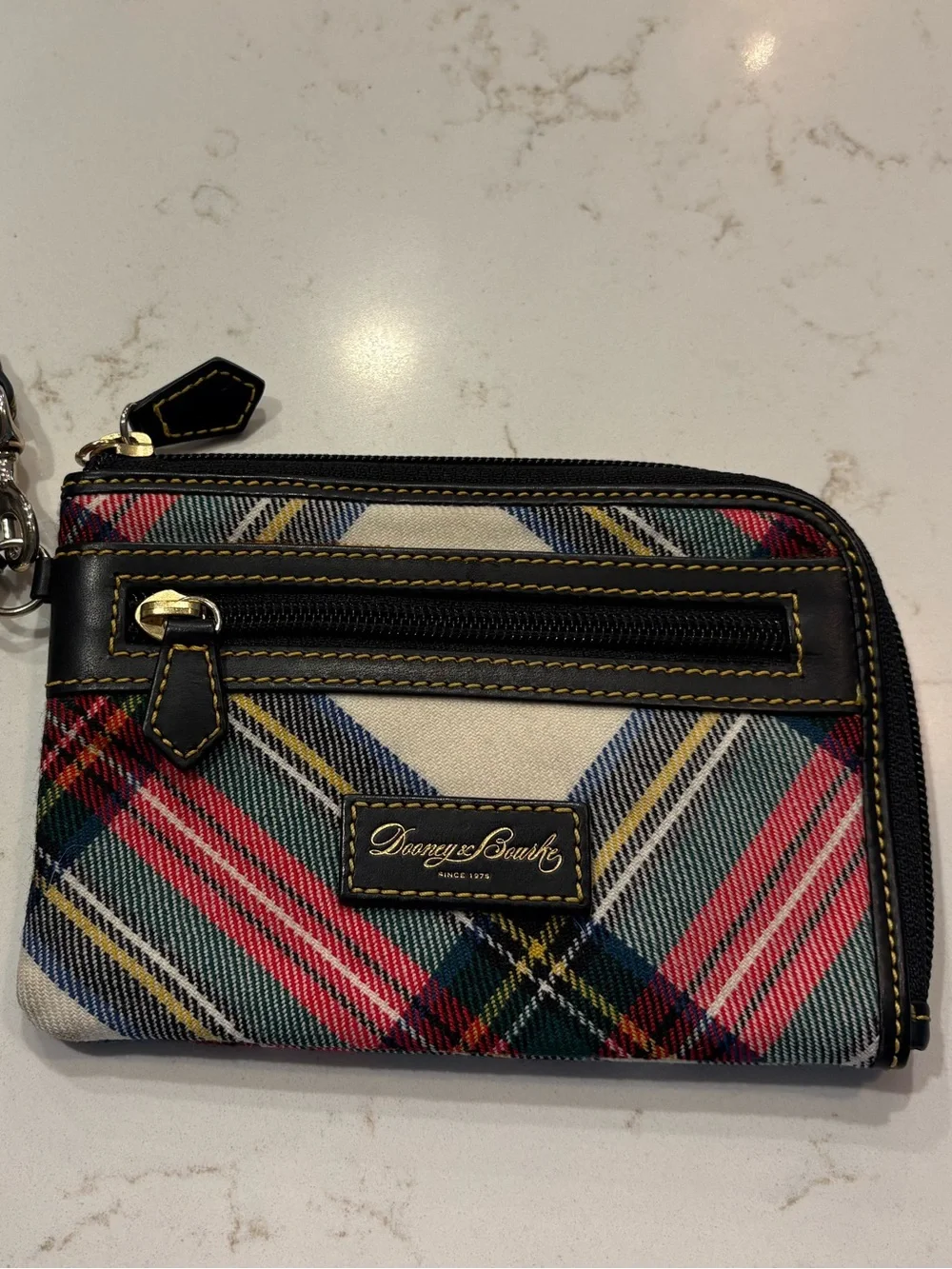Dooney & Bourke Plaid Wristlet in Red, Green, Blue and Cream